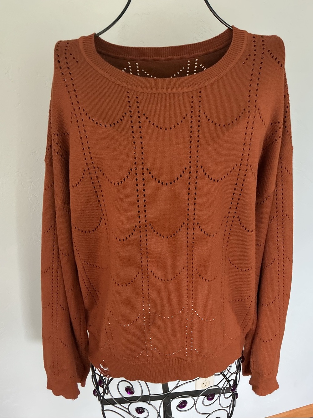 Unbranded Rust Scallop Pointelle Crewneck Sweater